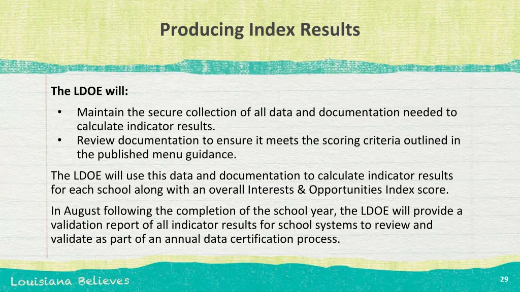 producing index results