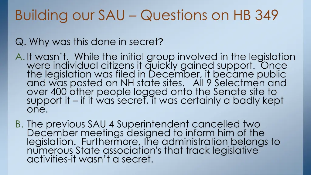 building our sau questions on hb 349 2