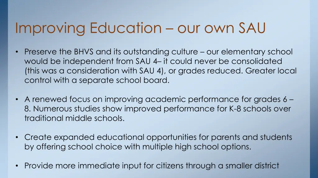 improving education our own sau