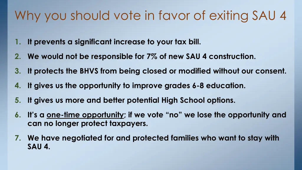 why you should vote in favor of exiting sau 4