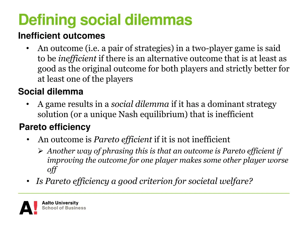 defining social dilemmas inefficient outcomes