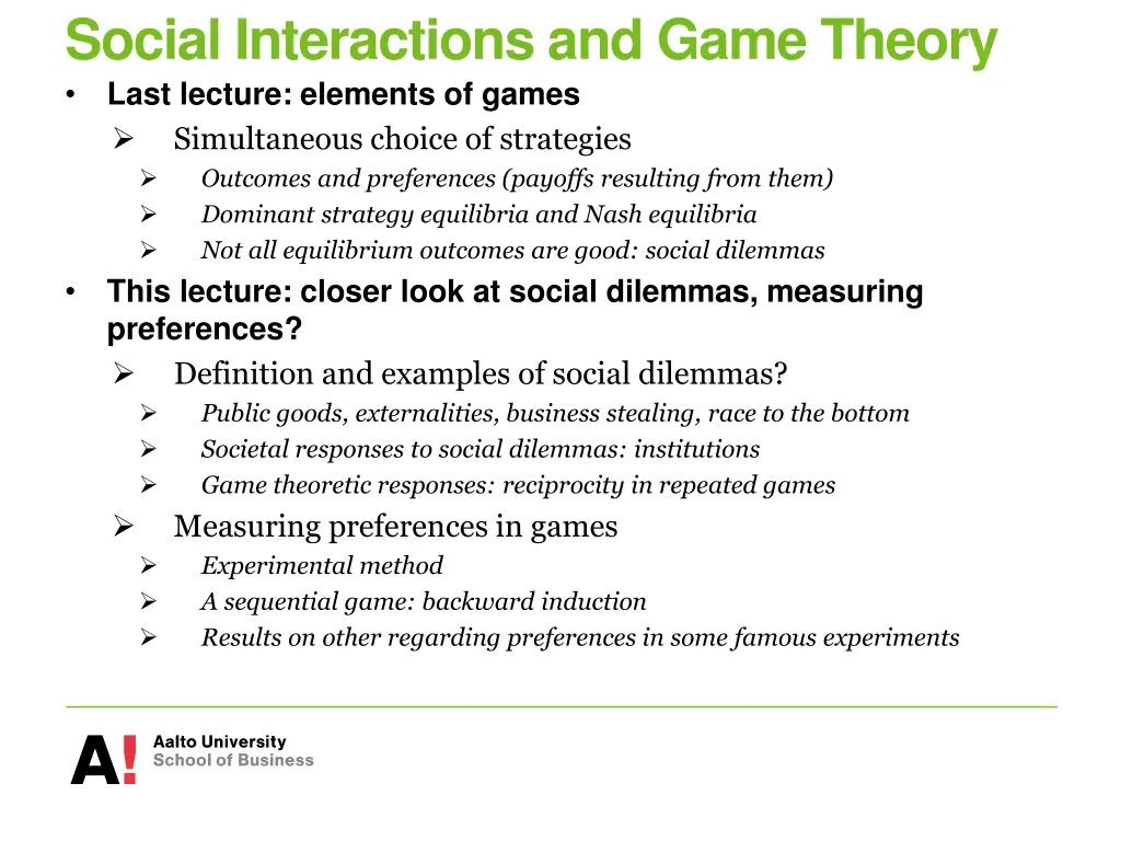 social interactions and game theory last lecture