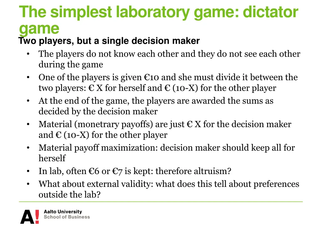 the simplest laboratory game dictator game
