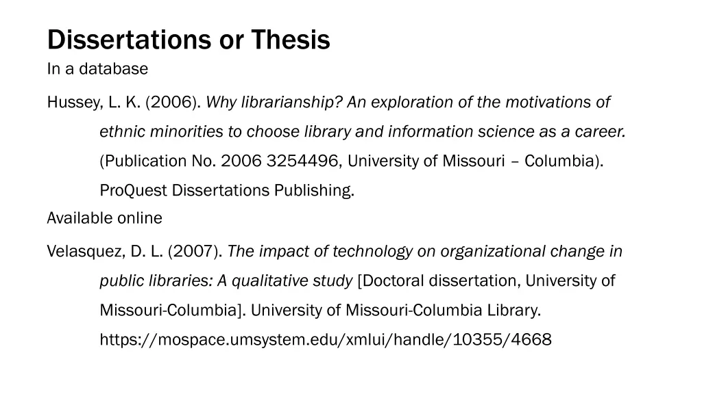 dissertations or thesis in a database