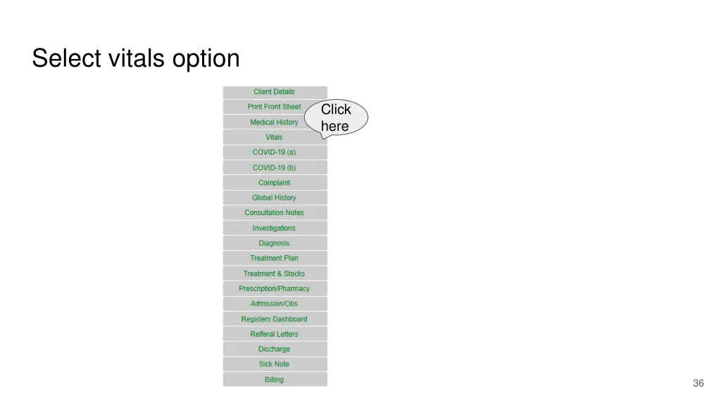 select vitals option