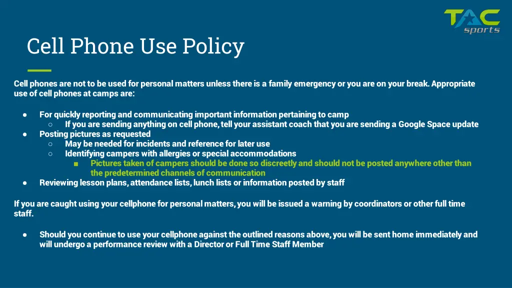 cell phone use policy