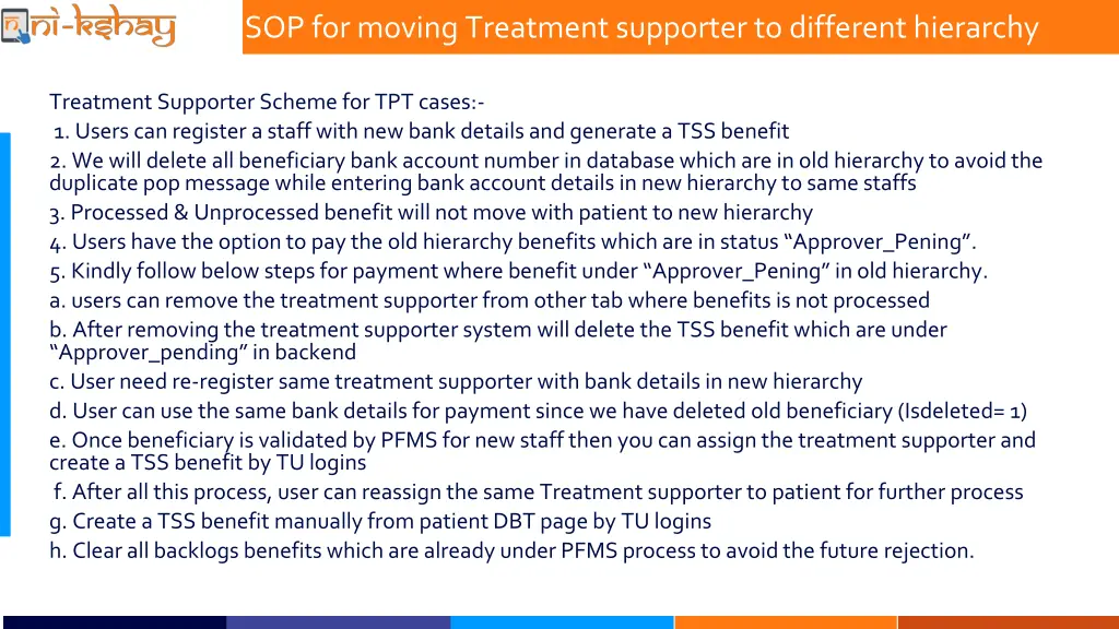 sop for moving treatment supporter to different