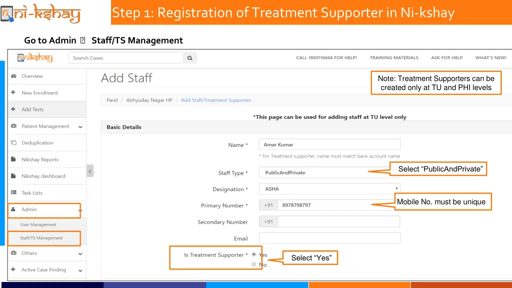 step 1 registration of treatment supporter 2