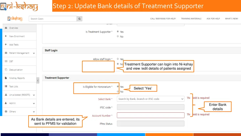 step 2 update bank details of treatment supporter