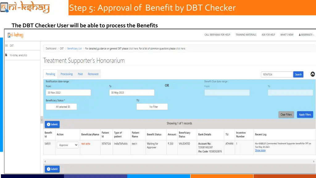 step 5 approval of benefit by dbt checker 1