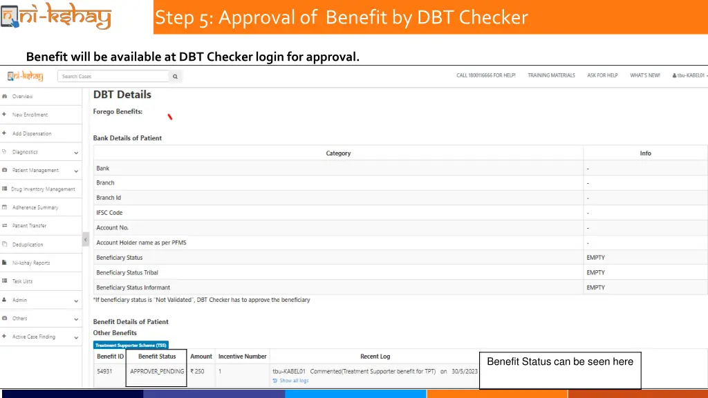 step 5 approval of benefit by dbt checker