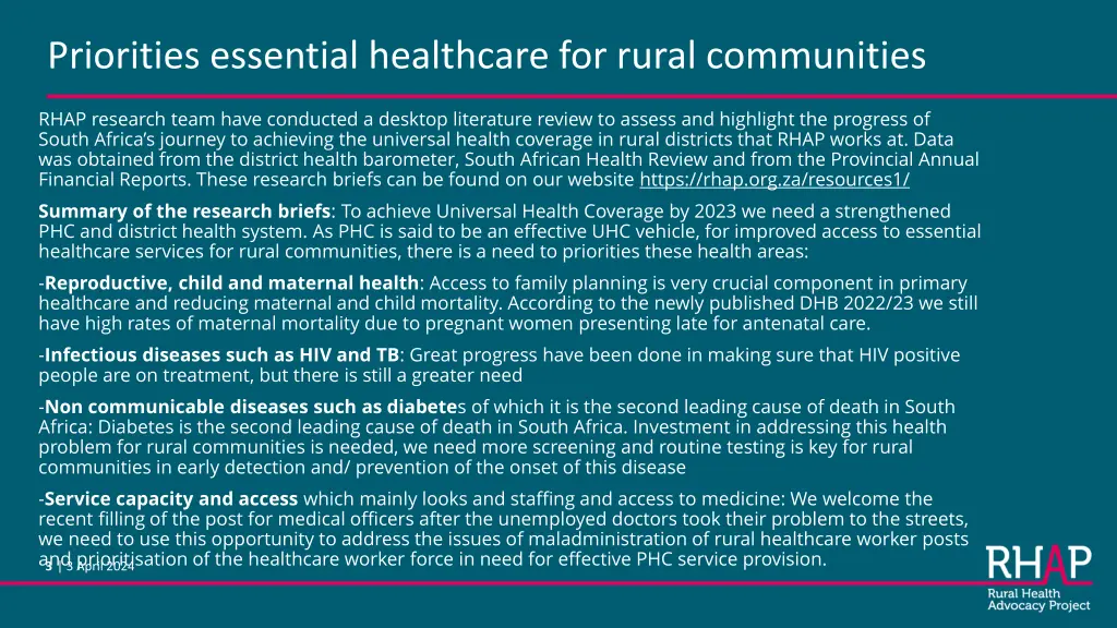 priorities essential healthcare for rural