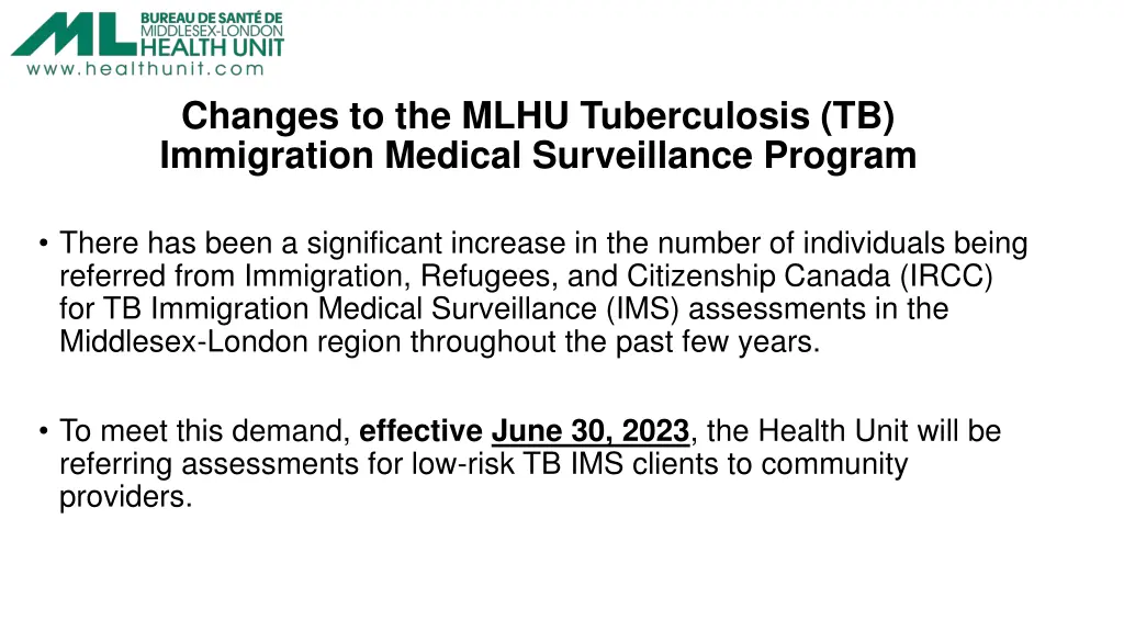 changes to the mlhu tuberculosis tb immigration