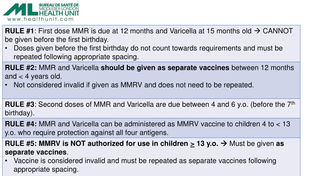 rule 1 first dose mmr is due at 12 months