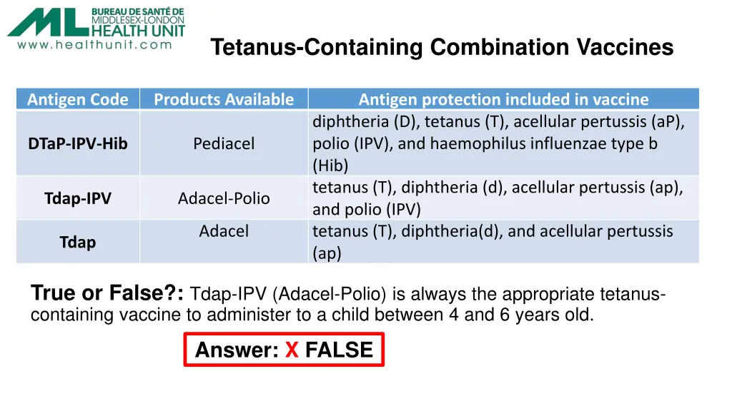 tetanus containing combination vaccines