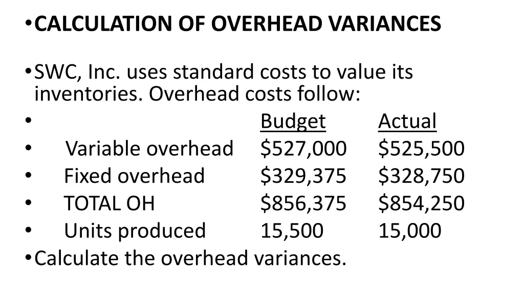 calculation of overhead variances