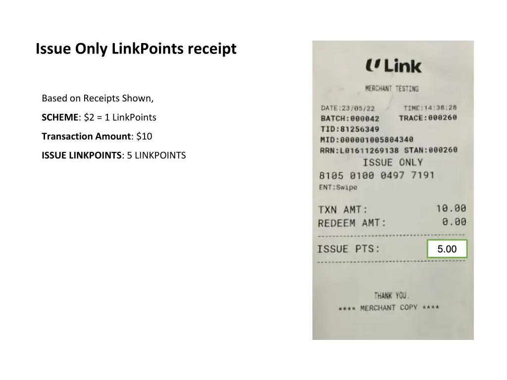 issue only linkpoints receipt