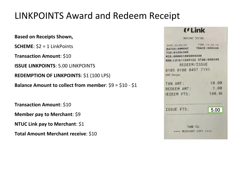 linkpoints award and redeem receipt