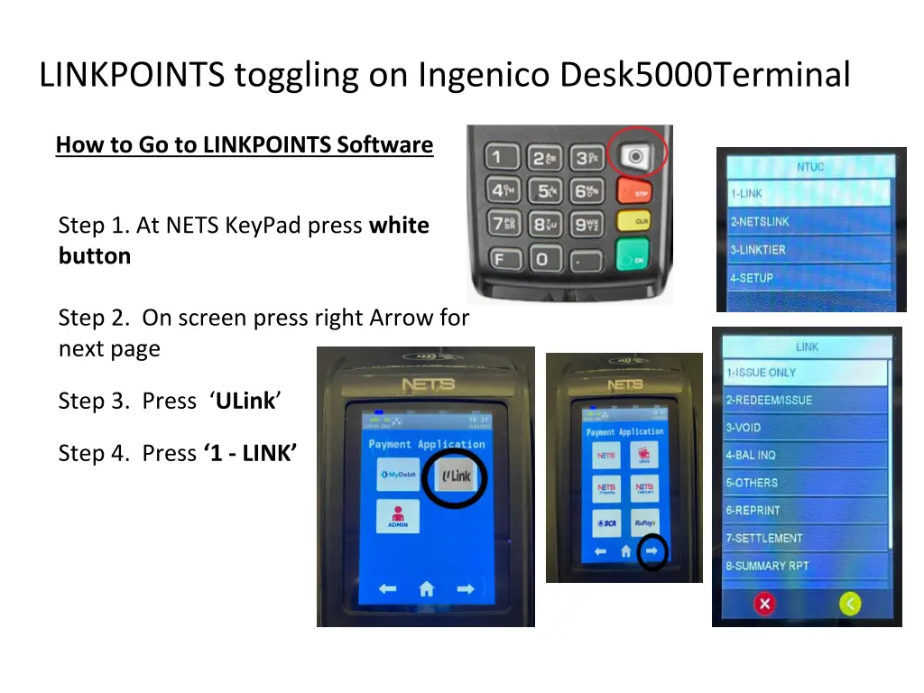 linkpoints toggling on ingenico desk5000terminal