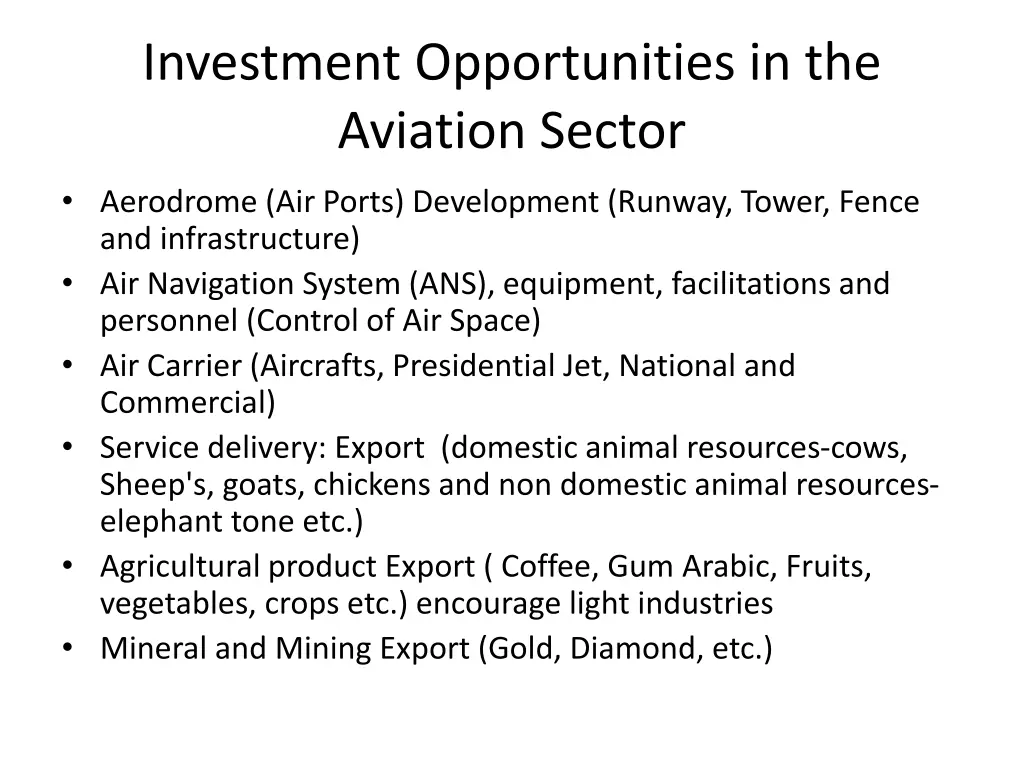 investment opportunities in the aviation sector