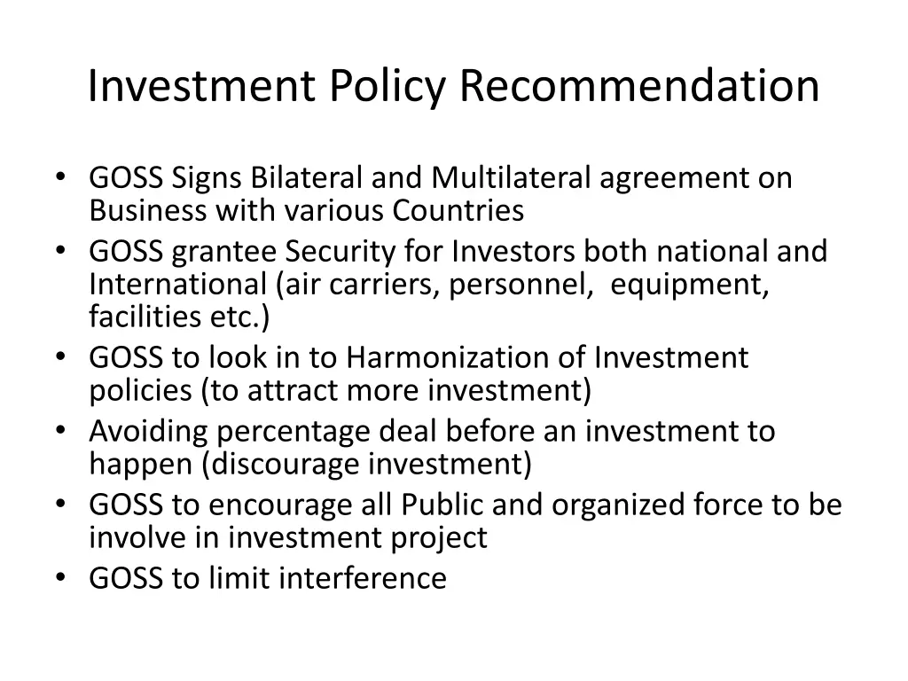 investment policy recommendation