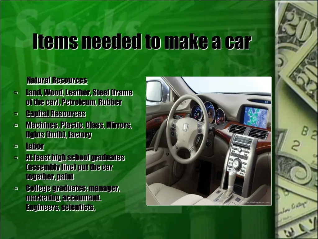 items needed to make a car
