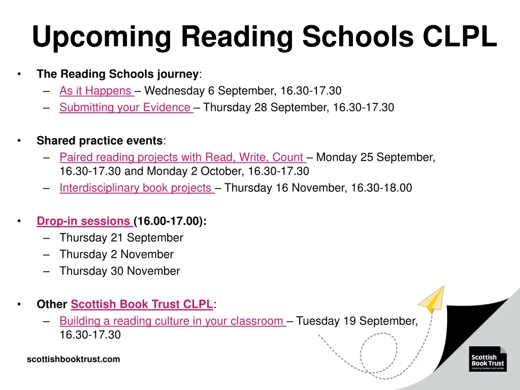 upcoming reading schools clpl