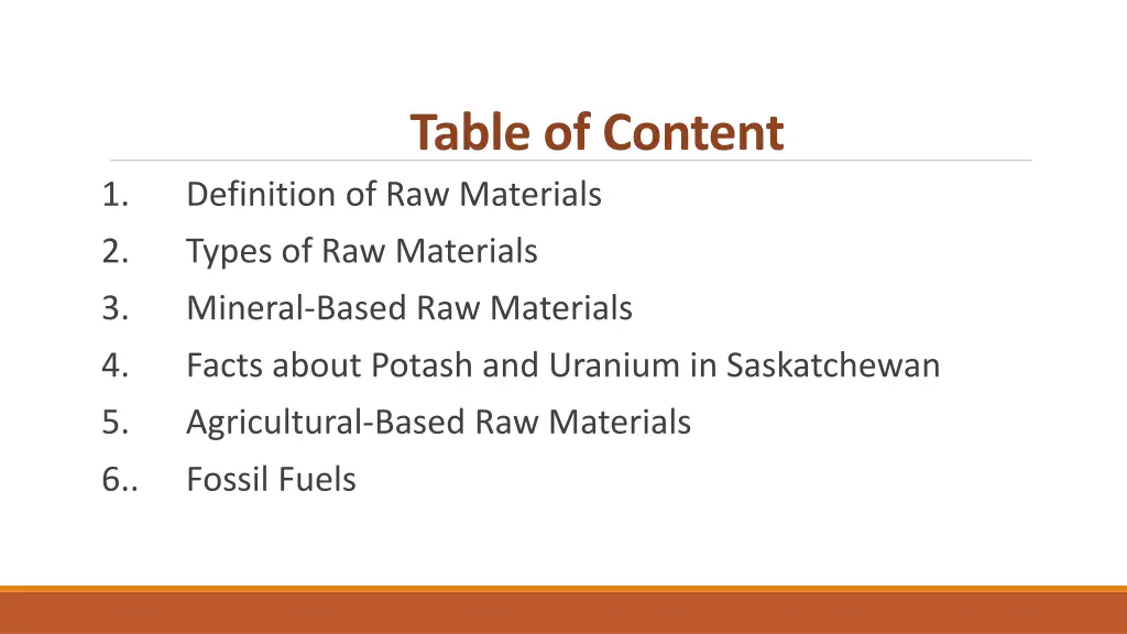 table of content