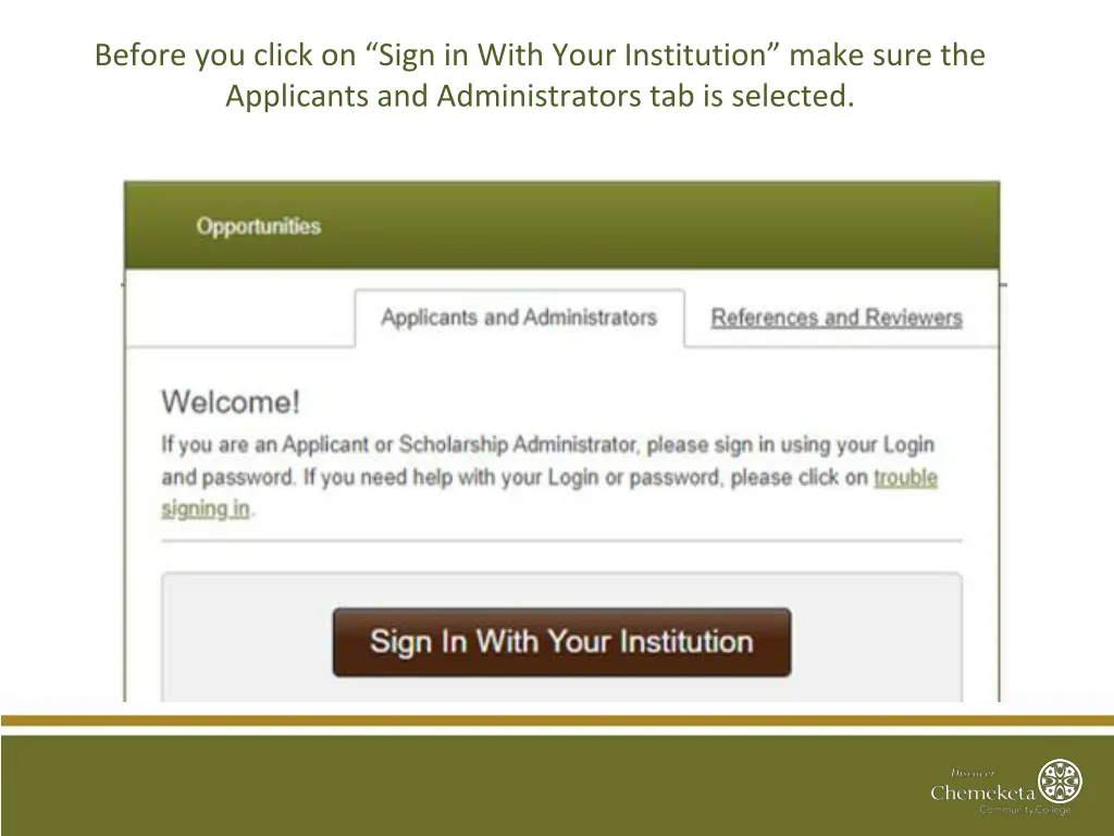 before you click on sign in with your institution