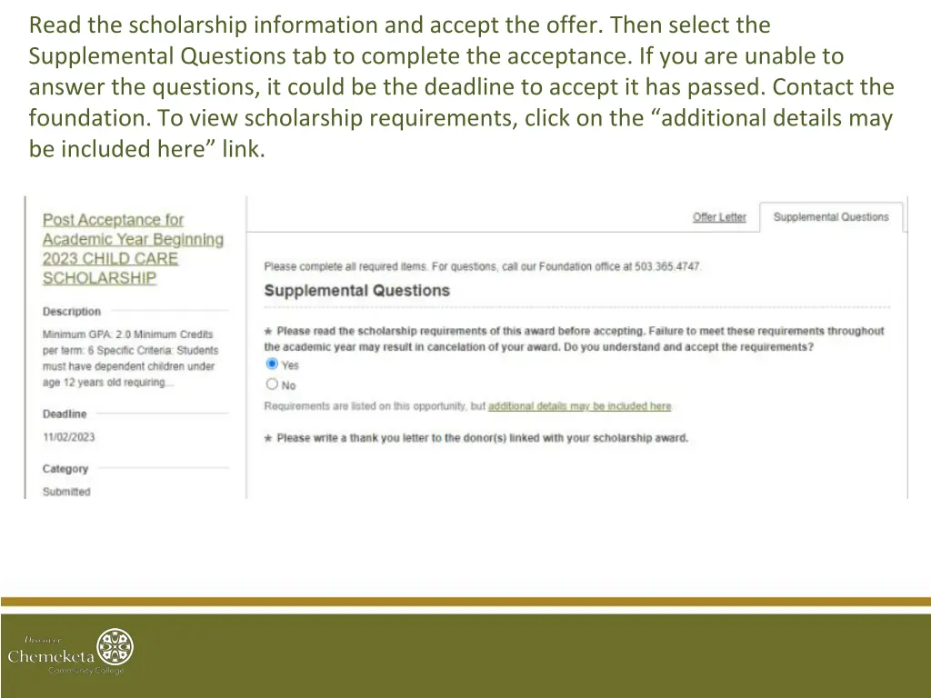 read the scholarship information and accept 1
