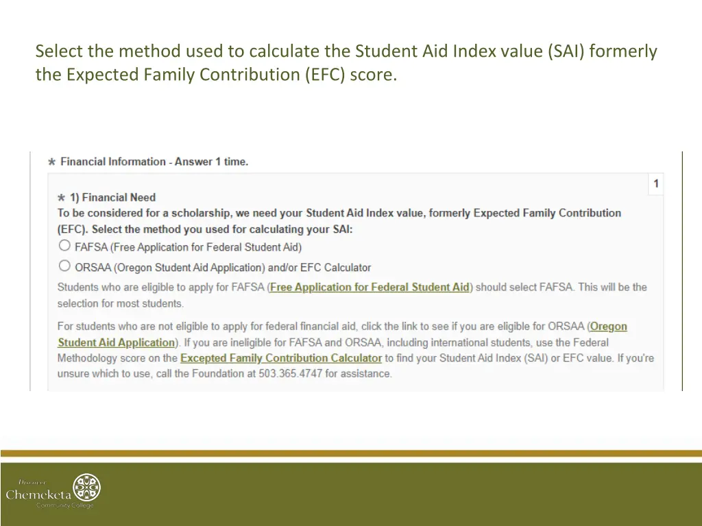 select the method used to calculate the student