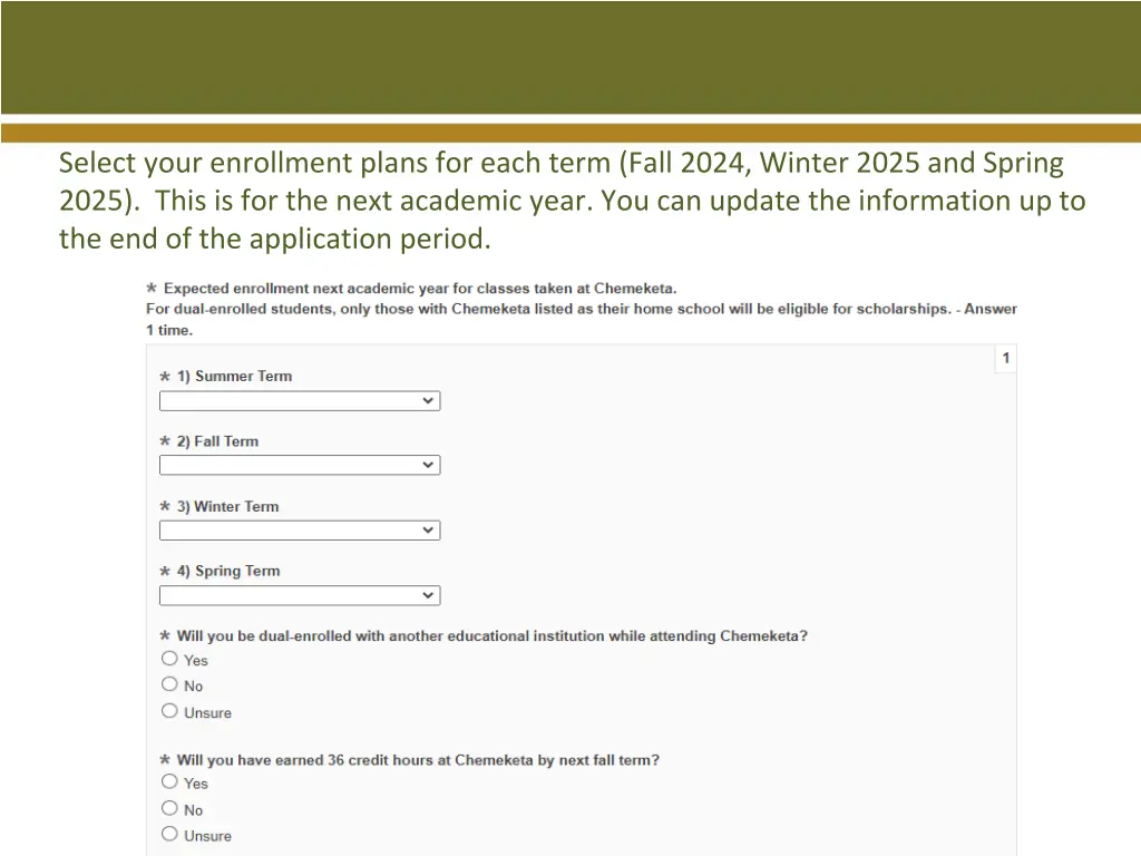 select your enrollment plans for each term fall