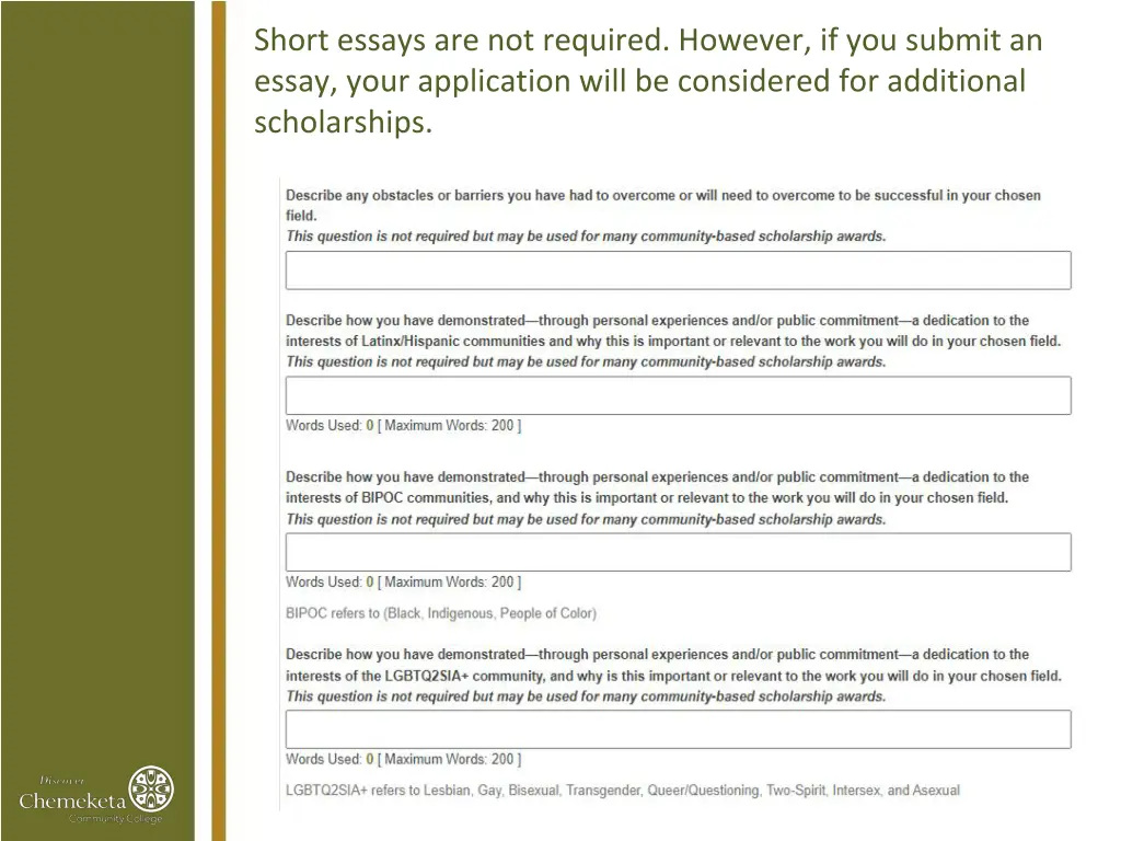 short essays are not required however