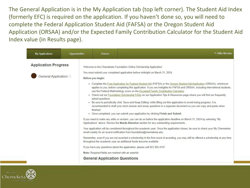 the general application is in the my application