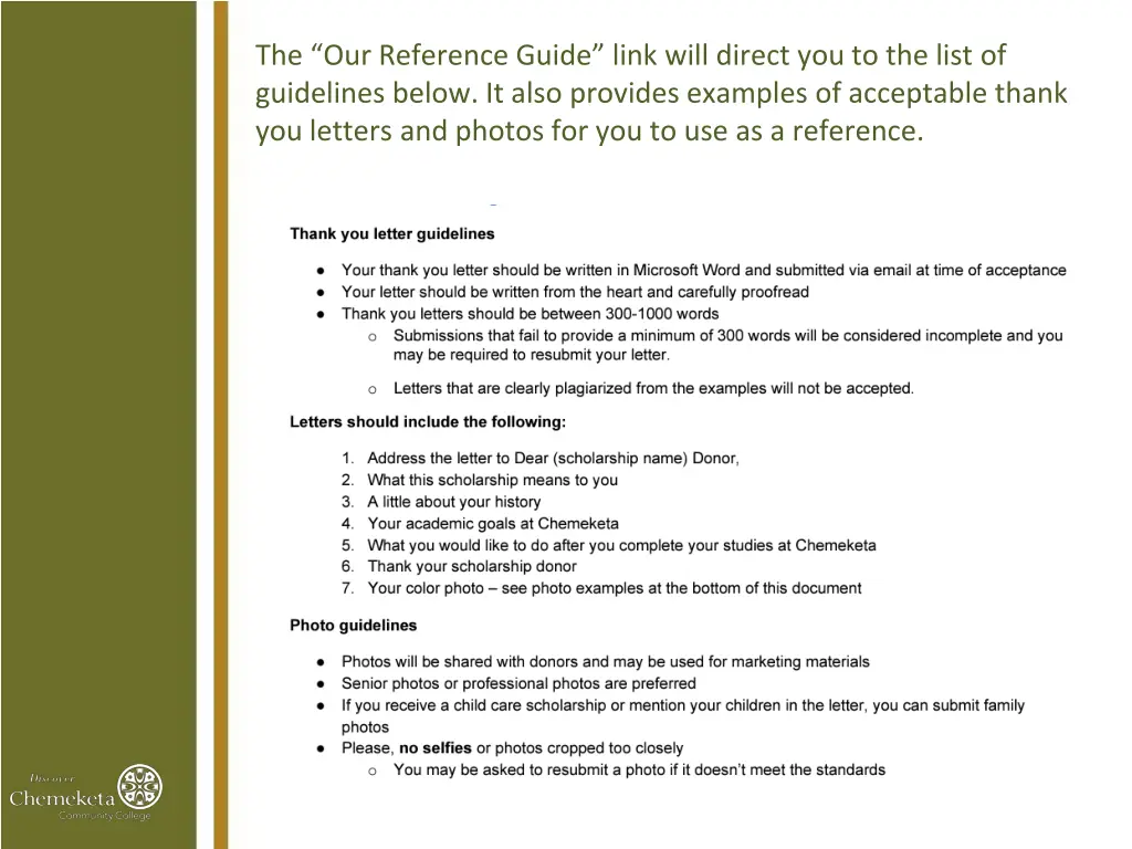 the our reference guide link will direct