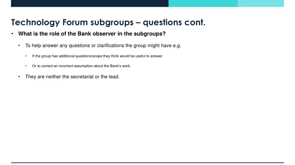 technology forum subgroups questions cont