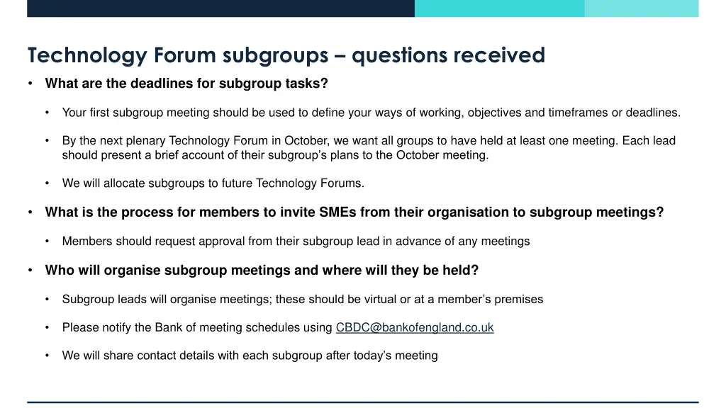 technology forum subgroups questions received