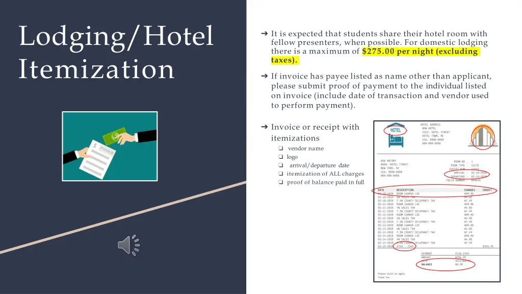 lodging hotel itemization