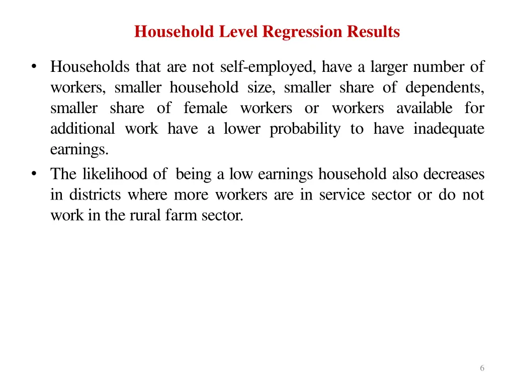 household level regression results