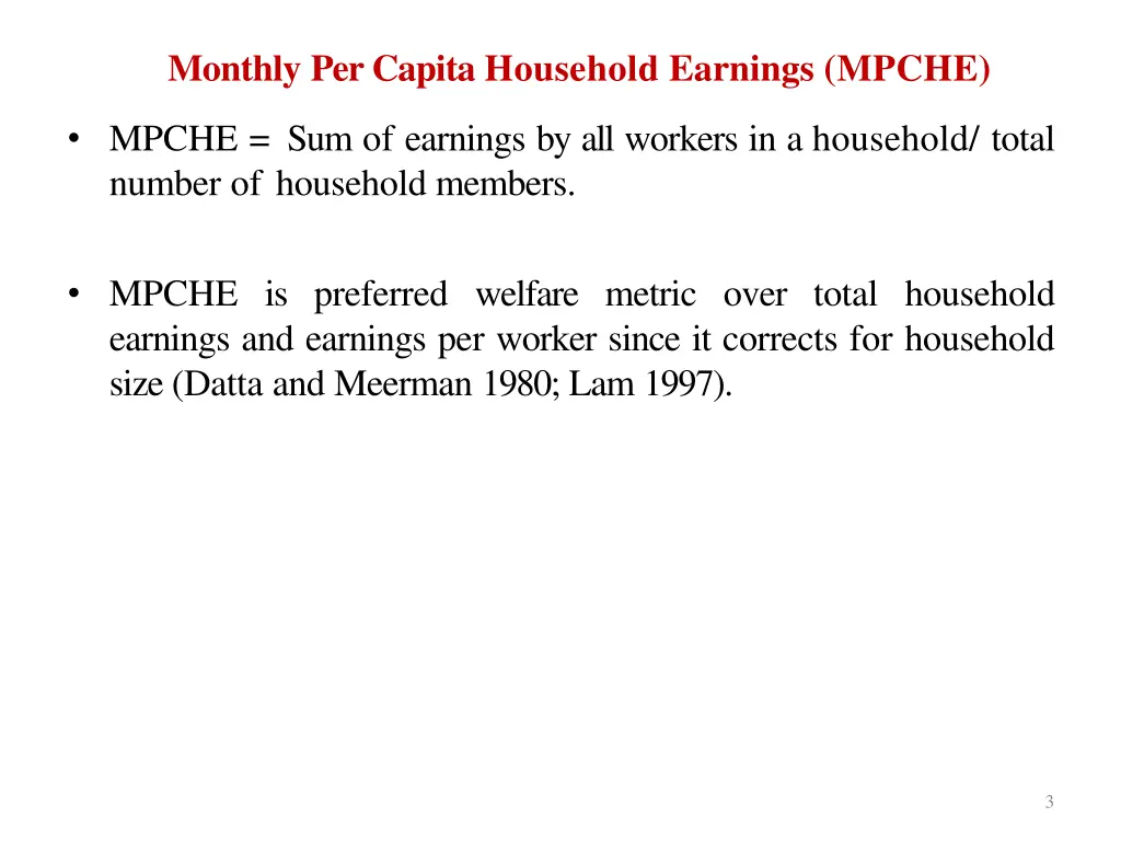 monthly percapita household earnings mpche