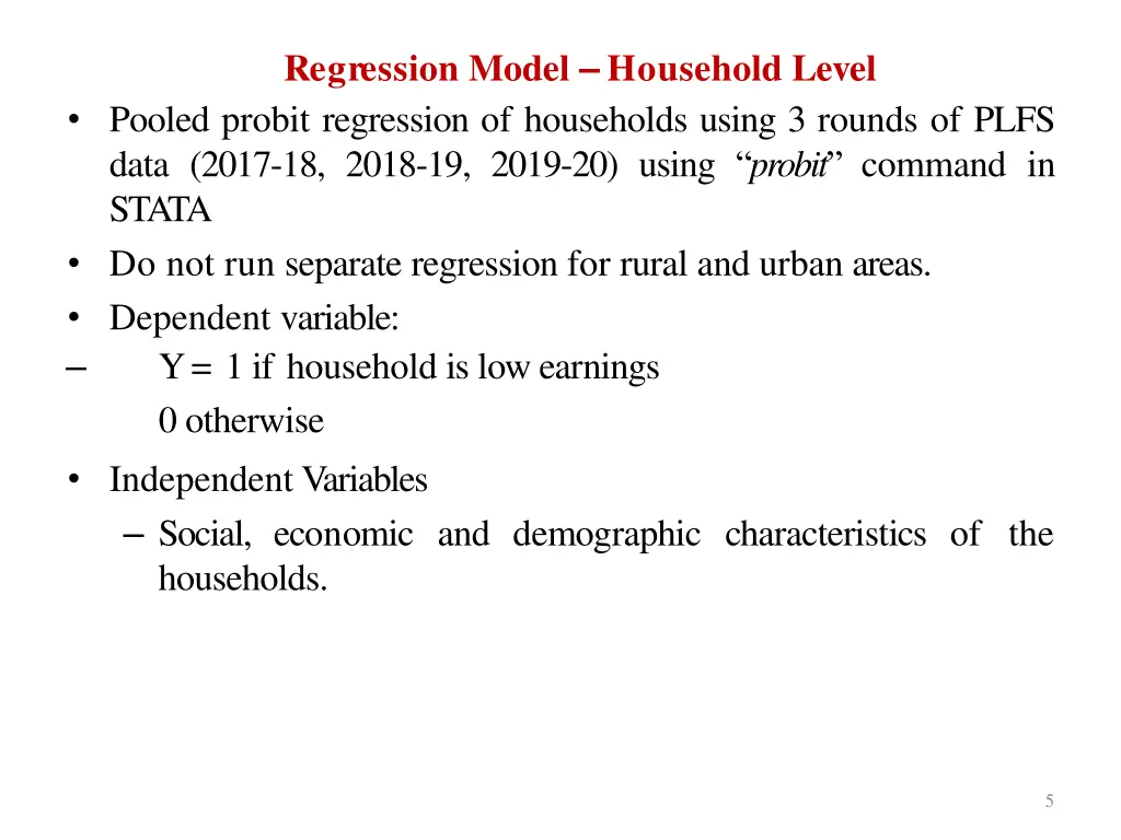 regression model household level pooled probit