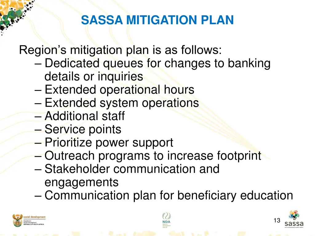 sassa mitigation plan