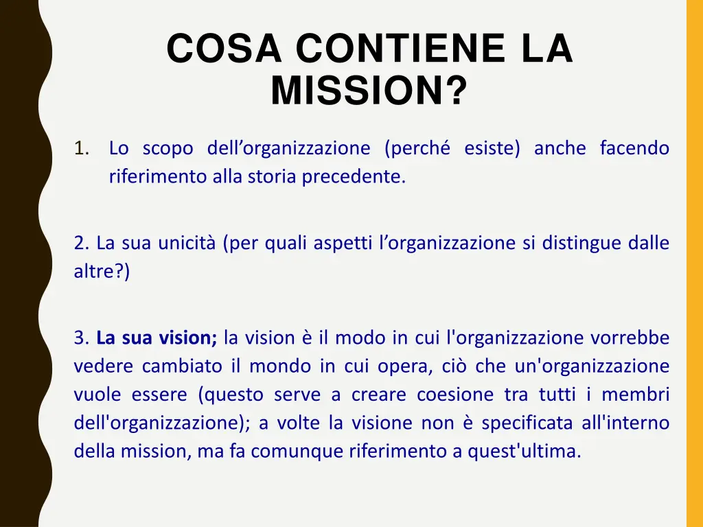 cosa contiene la mission