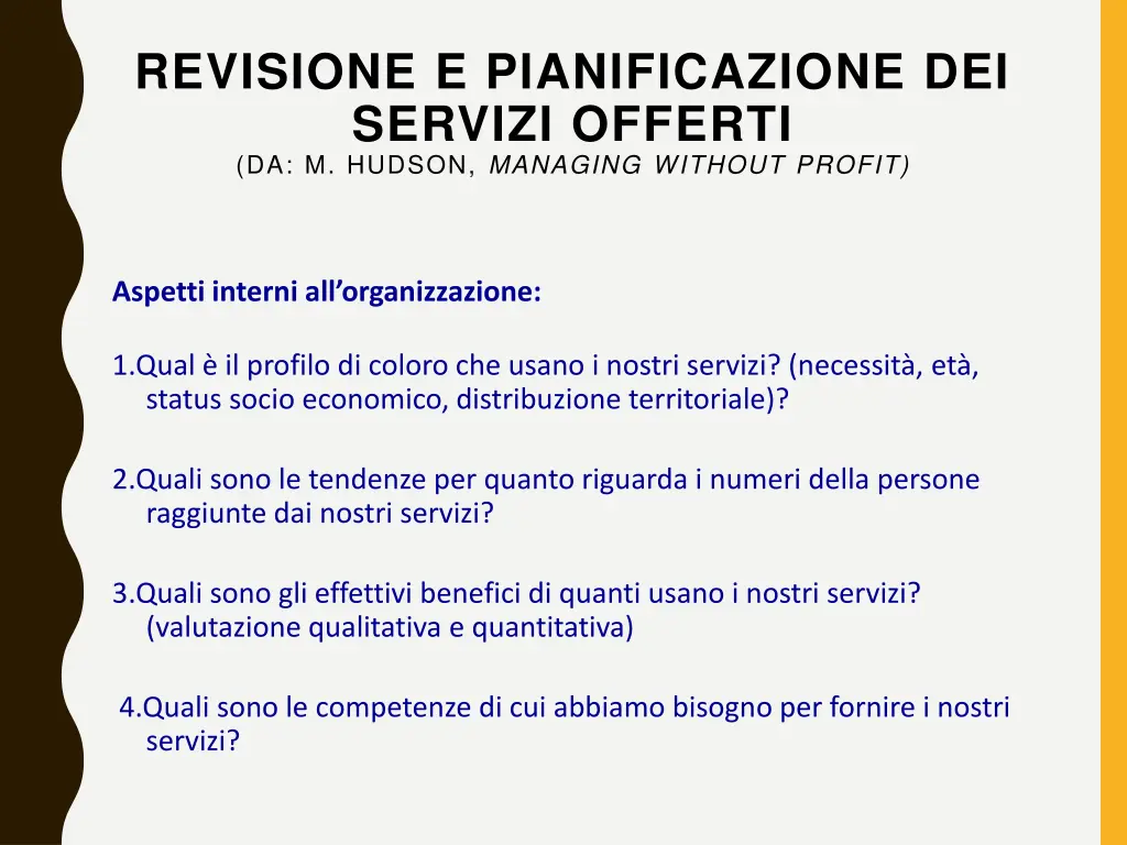 revisione e pianificazione dei servizi offerti 1