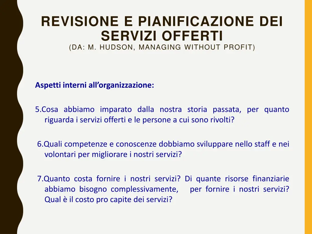 revisione e pianificazione dei servizi offerti 2