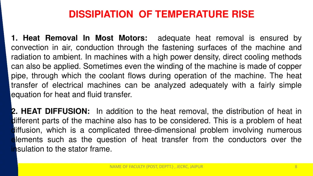 dissipiation of temperature rise