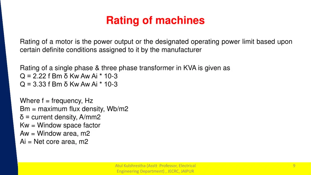 rating of machines