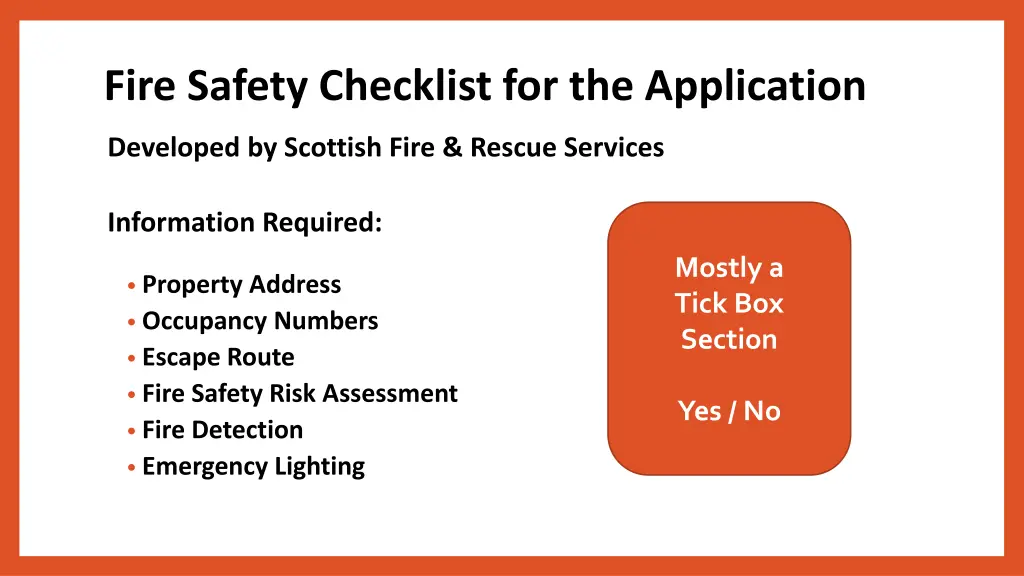 fire safety checklist for the application