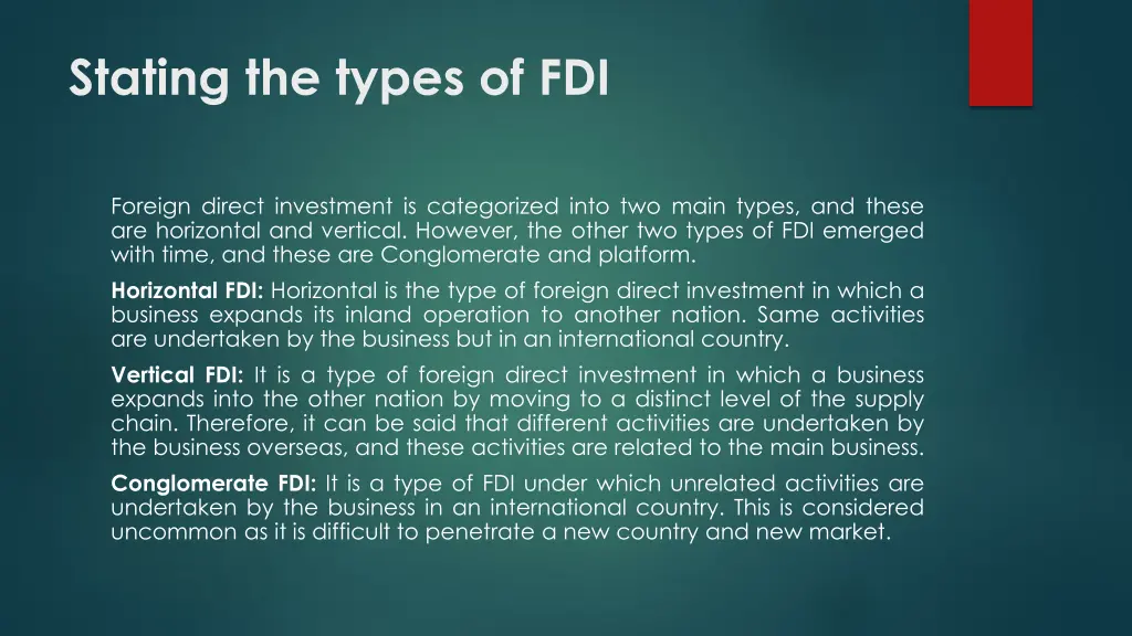 stating the types of fdi