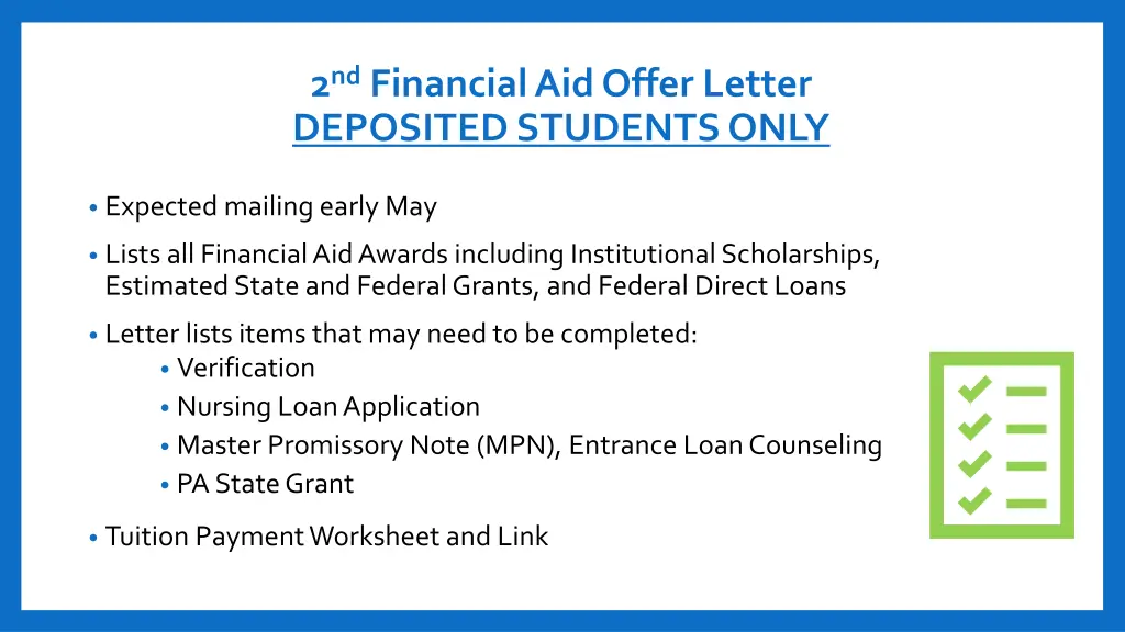 2 nd financial aid offer letter deposited